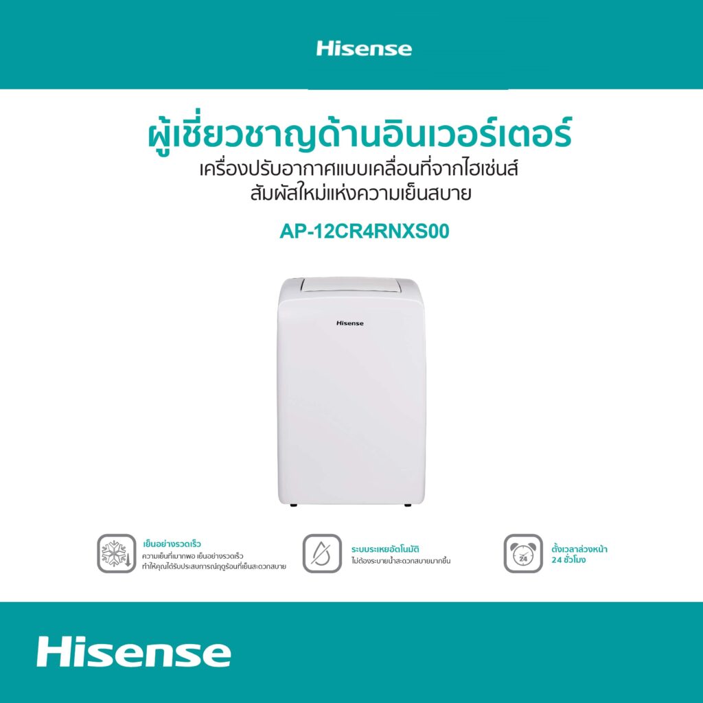 Hisense แอร์เคลื่อนที่ 12000 BTU รุ่น AP-12CR4RNXS00